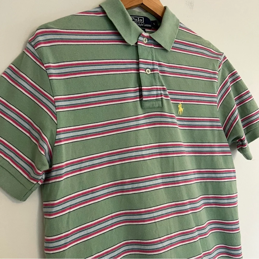 Polo by Ralph Lauren Green and Pink Striped Polo Size Small